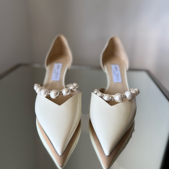 New Jimmy Choo Aurelie 65 Latte Patent Leather Pointed Pumps with Pears $995 - Picture 6 of 14